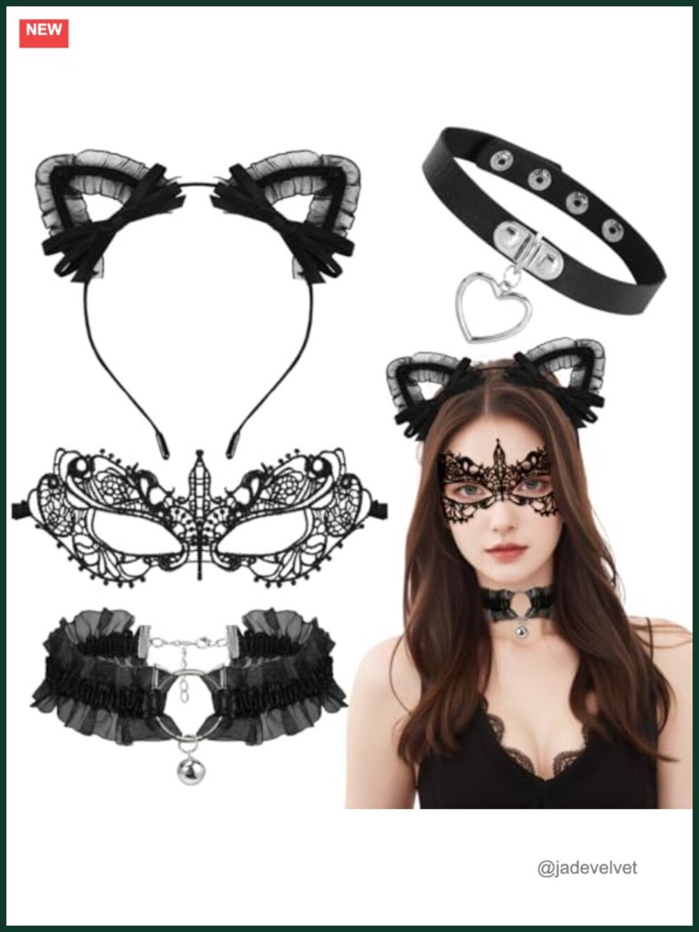 Cat Costume Accessories 4-Piece Set Lace Mask Choker Cat Ears Cosplay